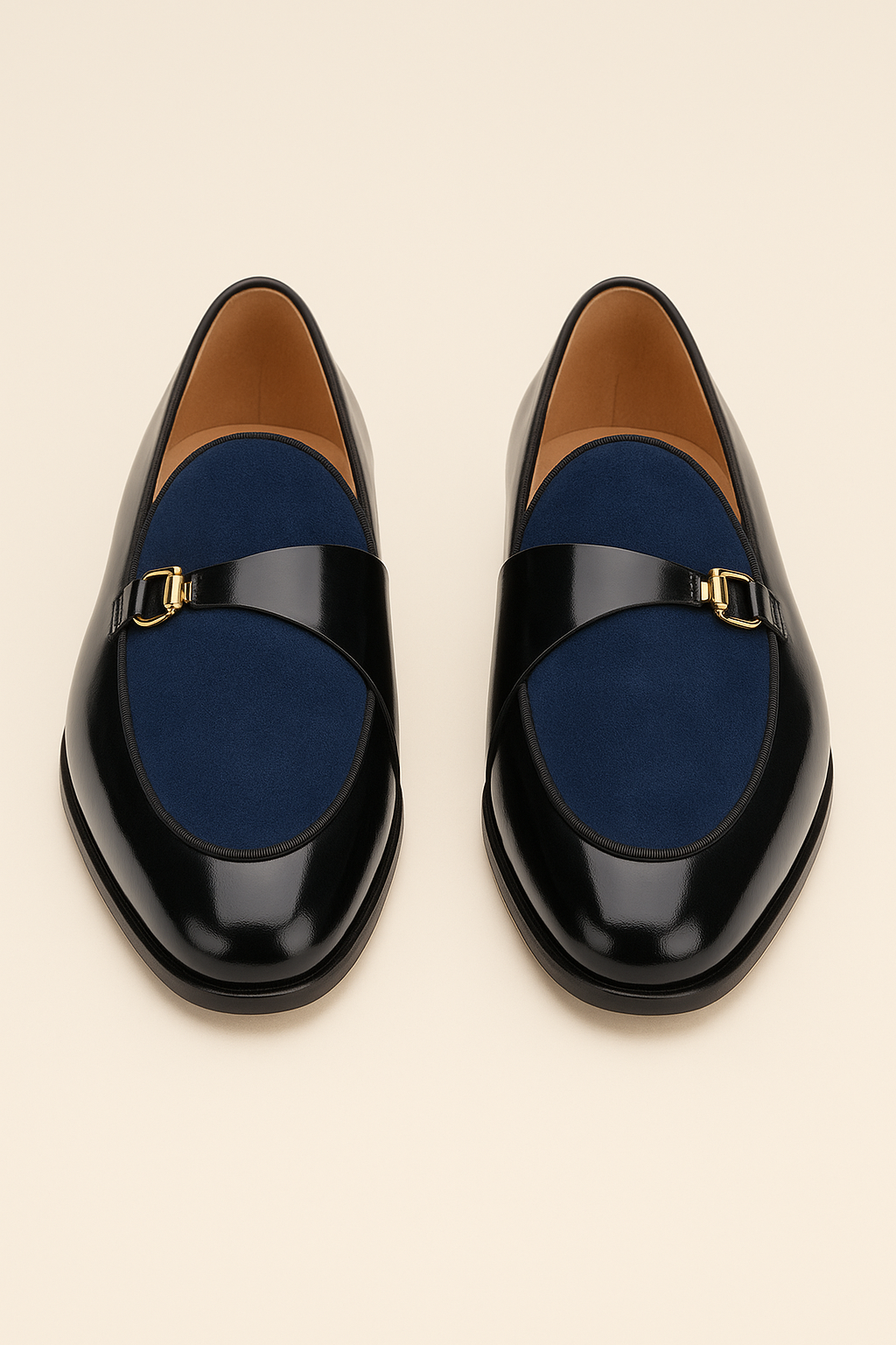 Men's Navy Polished Leather Belgian Loafers