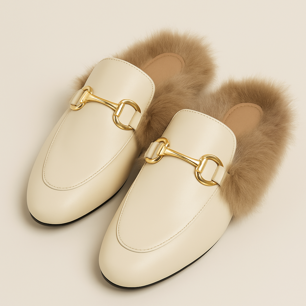Women's Beige Fur European Style Mules