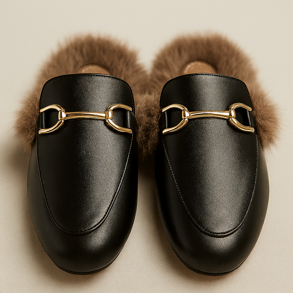 women's Black Fur European style Mules