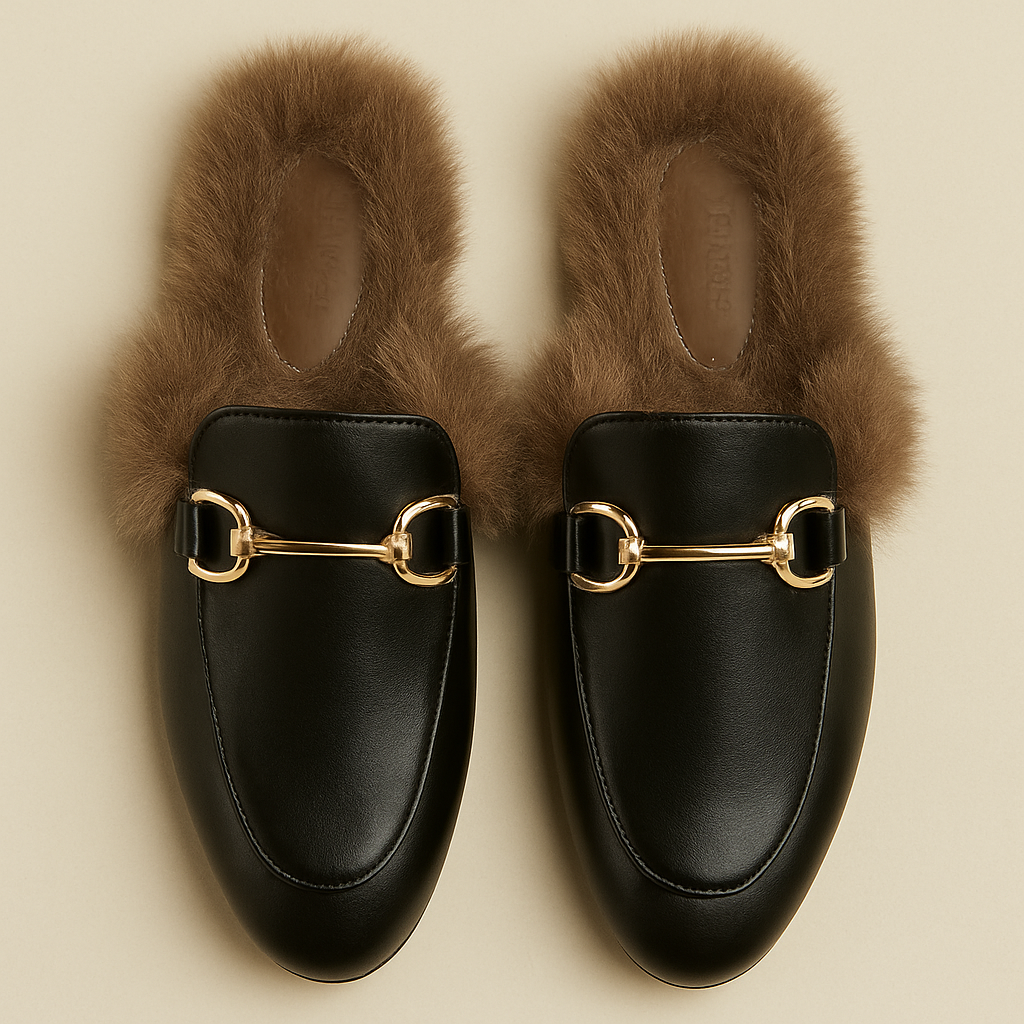 women's Black Fur European style Mules
