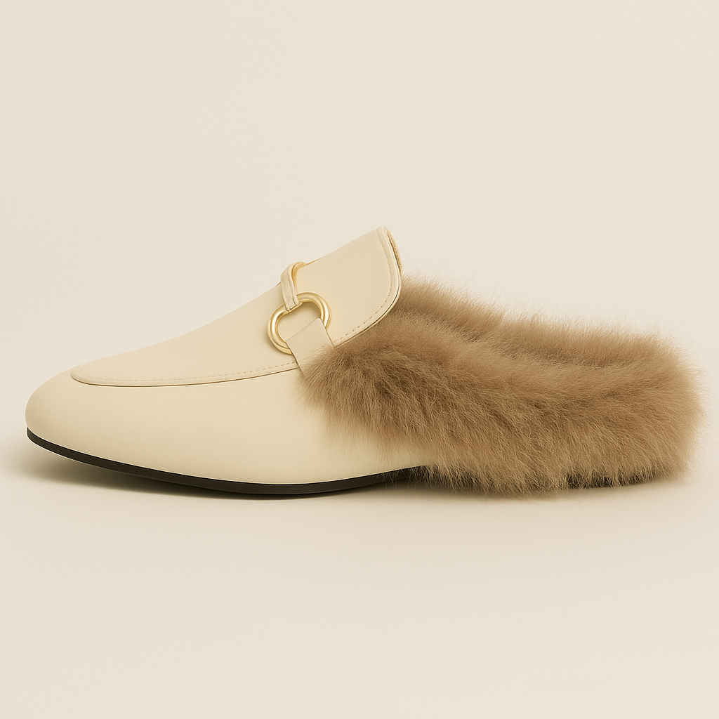 Women's Beige Fur European Style Mules