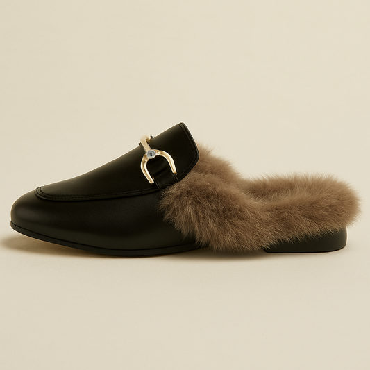 women's Black Fur European style Mules