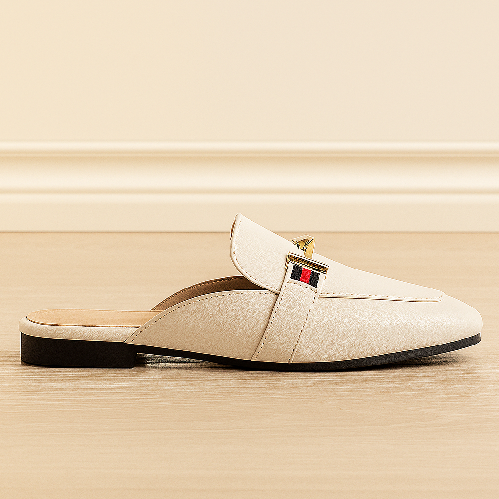 Women's Beige European Flat Style Mules