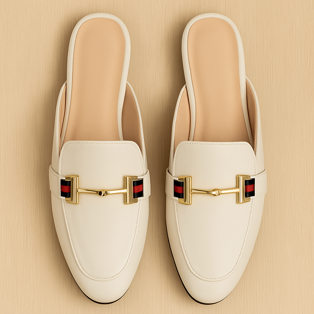 Women's Beige European Flat Style Mules