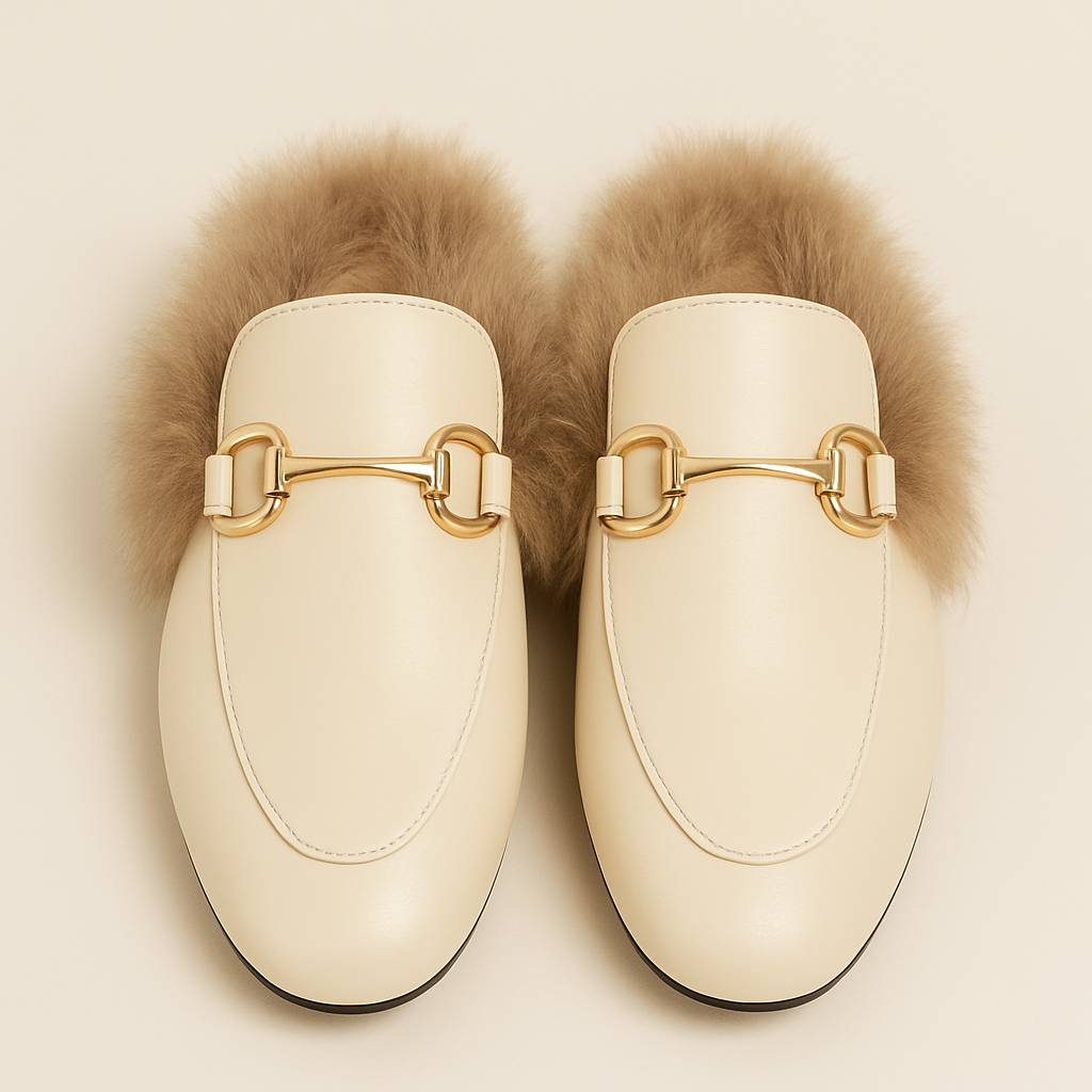 Women's Beige Fur European Style Mules