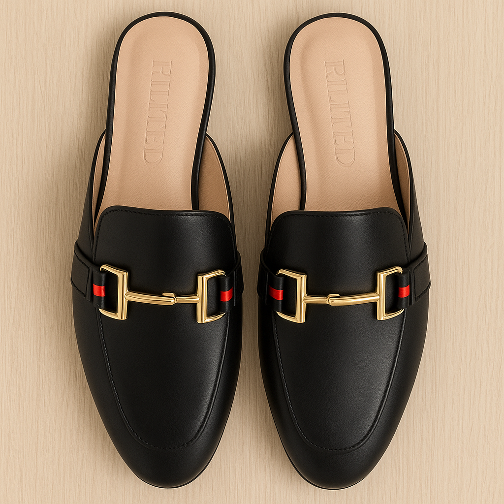 Women's Black European Flat Style Mules