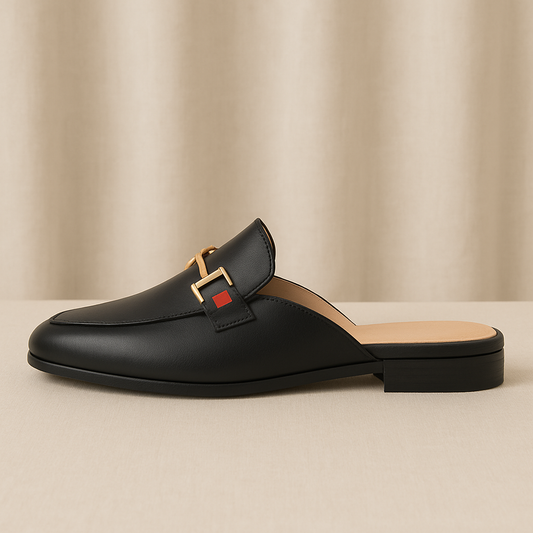 Women's Black European Flat Style Mules