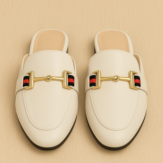 Women's Beige European Flat Style Mules