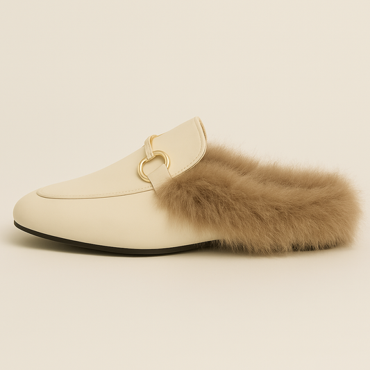 Women's Beige Fur European Style Mules